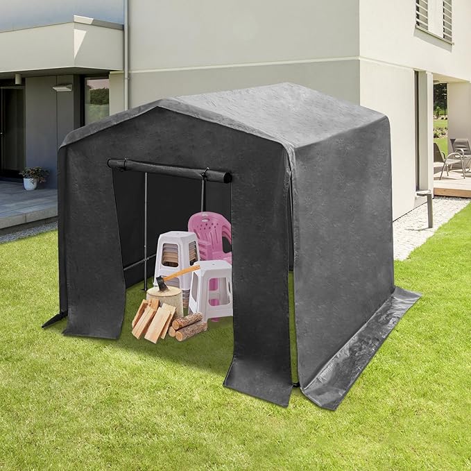 6x10x6 FT Outdoor Storage Shelter Carport, Portable Storage Tent with Roll-up Door, Waterproof Outdoor Carport for Bike, Lawn Mower, ATV Storage (Black)
