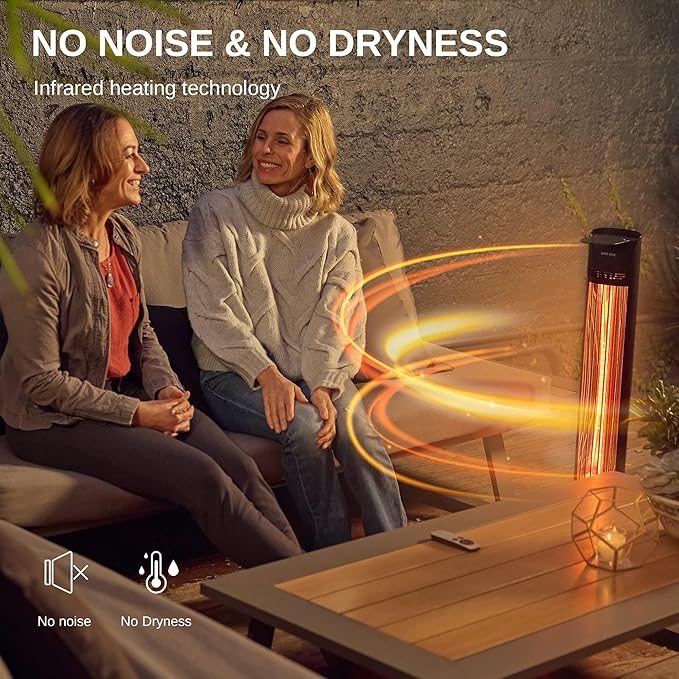 EAST OAK 1500W Electric Infrared Patio Heater, Indoor/Outdoor Tower Heater with Remote, 24H Timer, IP65 Waterproof, Tip-Over & Overheat Protection for Garage, Deck, Backyard