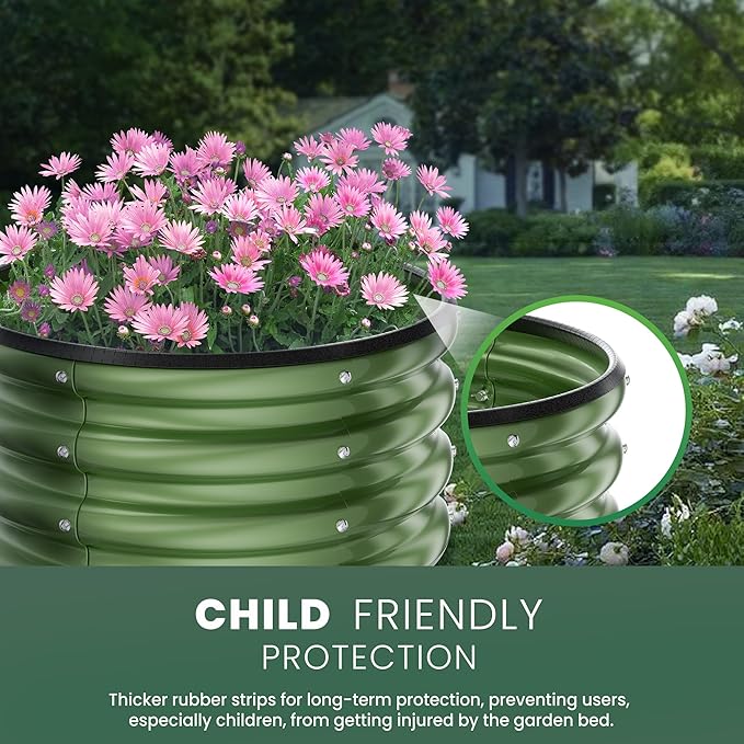 Round Galvanized Raised Garden Bed Kit, 2 Pcs 2 x 2 x 1ft Forest Green Galvanized Garden Boxes, Outdoor for Vegetables