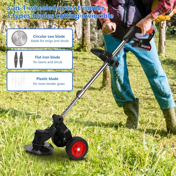 Electric Rotary Lawnmower, 21V 2000mAh Electric Rotary Lawn Mower, Electric Wheeled Lawn Mower, 3 in 1 Cordless Grass Trimmer, Electric Hover Lawn Mower, Electric Grass Trimmer/Edger