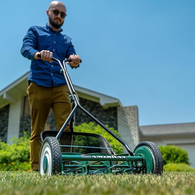 American Lawn Mower Company 1725-16GC 16-inch 7-Blade Reel Mower with Grass Catcher, Specialty Grass Mower, Green