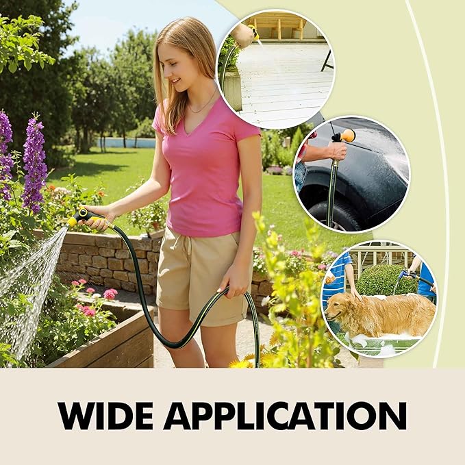 Rubber Garden Water Hose 25ft, 5/8" Leak Proof Garden Hose with Brass Connector, Flexible Hose Pipe for Lawn, Watering Cleaning & Washing