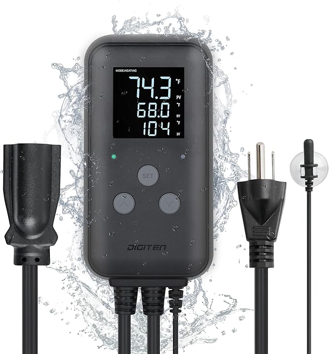 DIGITEN Heat Mat Thermostat Waterproof Temperature Controller DTC315 Greenhouse Thermostat Aquarium Temperature Controller Plug in Thermostat for Seedlings 15A Reptiles Temperature Controller Outlet