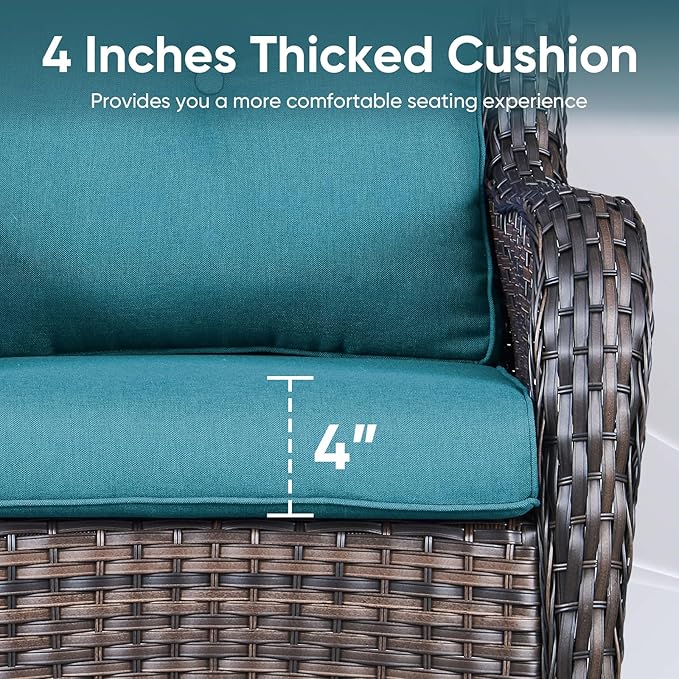 Outdoor Wicker Chair Cushions 2 Packs - Outside High Back Thick Water-Resistant Cushion 22x24 with Zipper Cover for Patio Glider Rocking Chairs Loveseat Couch – Peacock Green/Buckle