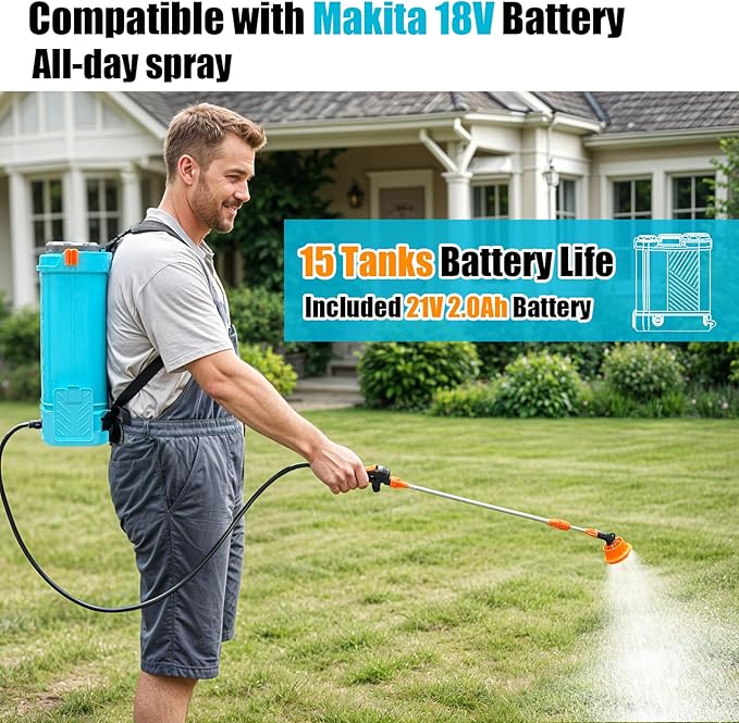 Battery Powered Backpack Sprayer 3.2 Gallon, 0-80 PSI Adjustable Pressure Sprayer Compatible with 18V Battery, Electric Sprayer with Wand, 5 Nozzles, 2.0Ah Battery&Charger Included