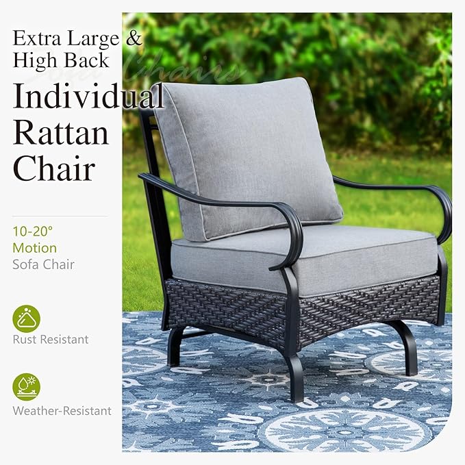 Sophia & William Patio Furniture Set, 5 Piece Metal Outdoor Conversation Set with 3-Seater Outdoor Couch, 2 Sofa Chairs, 1 Loveseat,1 Coffee Table for Outdoor Seating, Backyard, Porch(Grey)