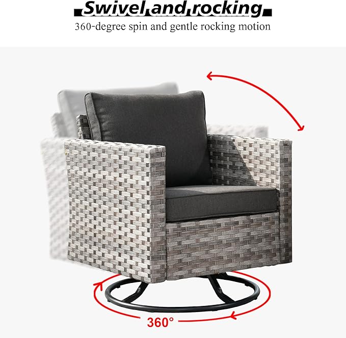 HOOOWOOO 9 Piece Modular Patio Outdoor Sectional Furniture Set with Large Propane Fire Pit Table,Wicker Conversation Sofa Set with Swivel Chairs,Outside Couch Set(Black)