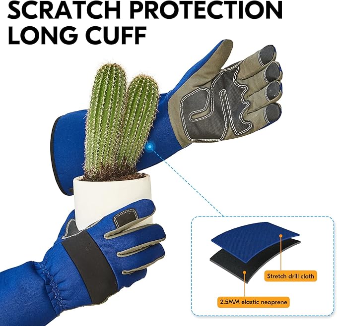 Vgo... Safety Work Gloves Men,Gardening,Long Sleeves Gauntlet,Puncture Proof,Touchscreen(1 Pair,Size M,Blue,AL6608-ML)