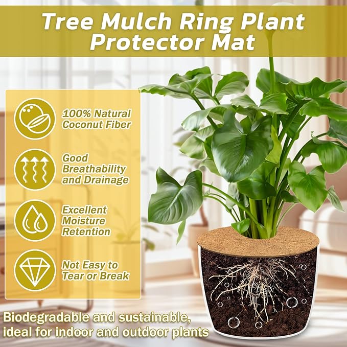 Legigo 4pcs Coconut Fiber Mulch Ring Tree Plant Protector Mat, 11.8 Inch Natural Coco Coir Tree Protection Ring Plant Pot Soil Cover, Tree Rings Disc Plant Cover for Indoor Outdoor Plants, Landscaping