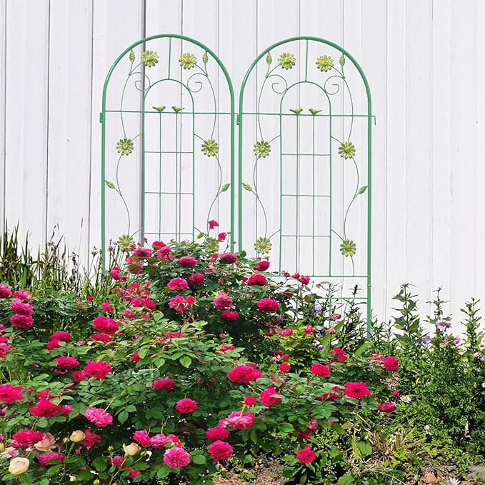 4 Pack Metal Garden Trellis for Climbing Plant Rose Stand, Pine Green Outdoor 86.7'' Tall Flower Support Iron Garden Fence, Turquoise-86.7" H