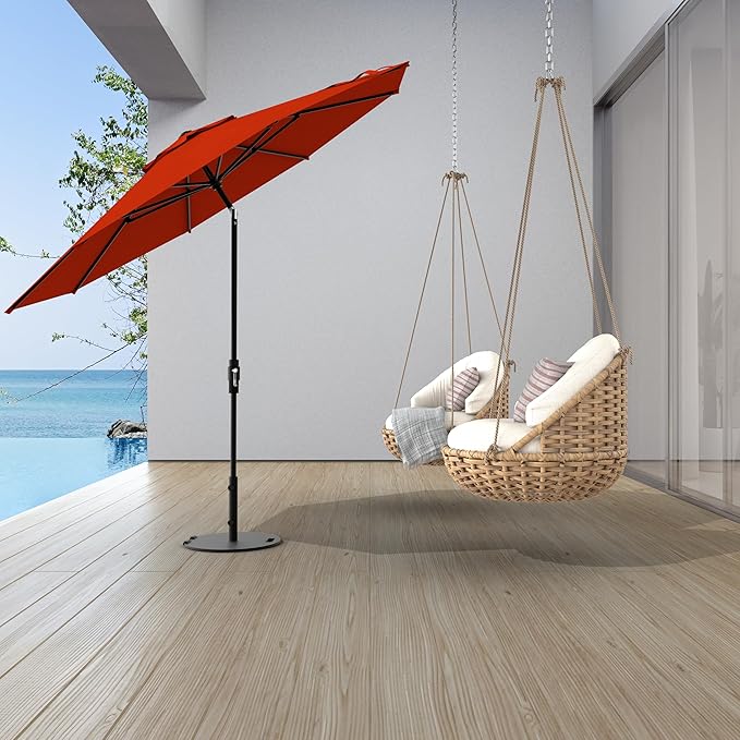 Midtown Umbrellas The Swilt 8 Feet Patio Umbrella in Terylast Apple (Red) Polyester Fabric - Fiberglass Ribs, Auto-Tilt Aluminum Frame For Backyard, Deck, Garden, Pool - White Pole