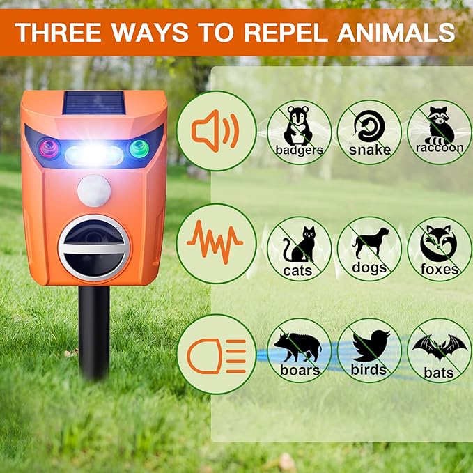 X-PEST 2 Packs Solar Animal Repeller Outdoor Ultrasonic Dog Squirrel Repeller Deterrent with LED Flashing Light Waterproof Deer Repellent Devices for Yard Lawn Farm Garden