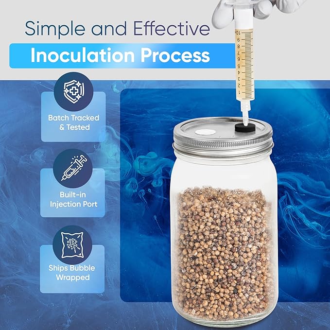 Surfin' Spores Mushroom Growing Grain Jars, Sterilized Hydrated Grain Spawn | 32 oz Glass Jars w/Self-Healing Injection Ports & Filter | Milo, Oyster Shell, & Gypsum Blend | 1 lb Per Jar (Two Pack)