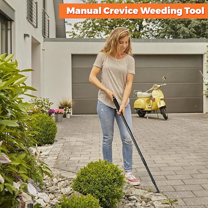 Crack Weeder 43.7" Long Handle Manual Crevice Weeding Tool Weed Puller Tool Durable Weed Remover for Sidewalks, Pavers, Deck Boards, Narrow Wall Gaps