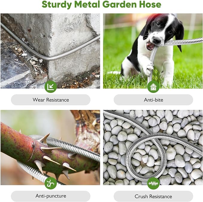 Garden Hose Metal 75FT, Stainless Steel Heavy Duty Water Hose With 10 Function Nozzle, No-Kink, Tough & Flexible, Sturdy and Lightweight, Rust Proof hose for Yard, Outdoor, RV