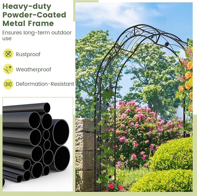 Moccha 2 Sides Garden Arch Arbor Trellis, 8.2FT Metal Archway for Climbing Plants Roses Vines, Outdoor Pergola Trellis with 6 Styles & Sharp Ends, Garden Arbor for Backyard Wedding Party Ceremony