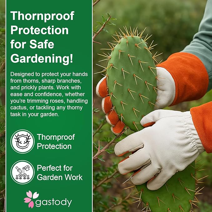 Long Sleeve Leather Gardening Gloves for Women & Men – Thornproof & Puncture Resistant Cowhide Welding Work Gloves
