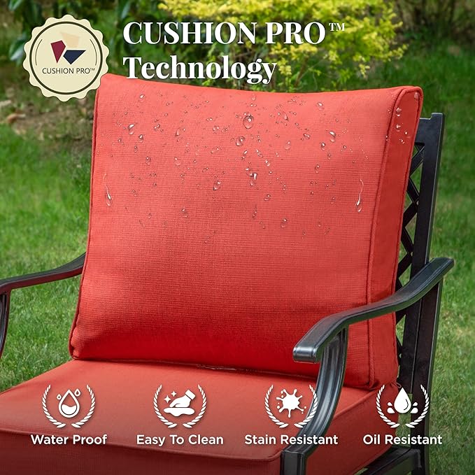 Patio Furniture Set 7 pcs, Outdoor Patio Furniture, 3-Seat Sofa, 2 Single Chairs, 2 Swivel Chairs, 2 Ottomans and 5.75" Extra Thick Cushion, Patio Conversation Set for Backyard Deck,Red
