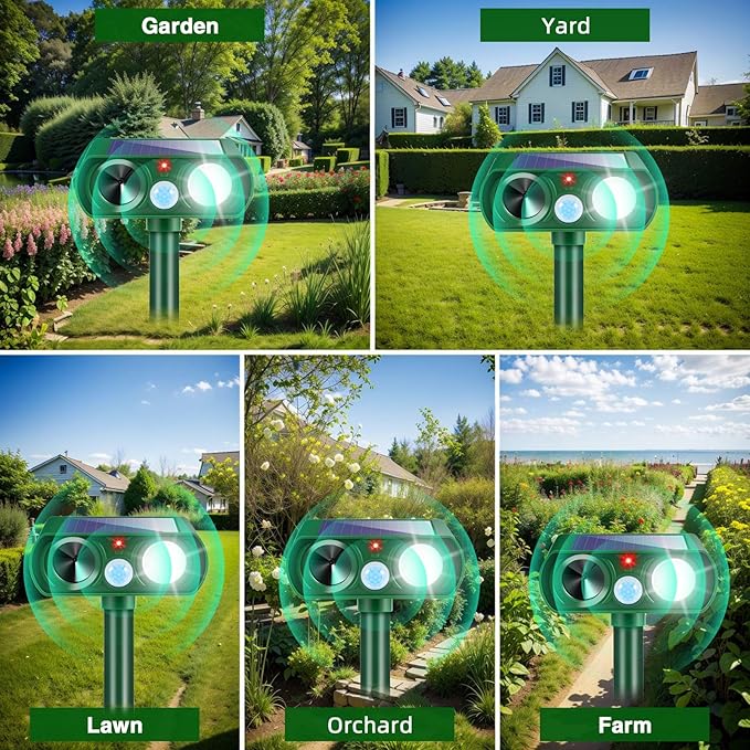 4Pack Solar Ultrasonic Animal Repellent Outdoor Deer Repellent Devices with Motion Detection&Flash Light Dog Raccoon Cat Deterrent,Keep Rodent Chipmunk Squirrel Rabbit Away for Yard Garden
