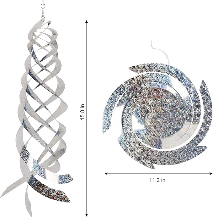 Hausse Bird Repellent Spiral Reflectors Silver Mylar Spinner, Hanging Reflective Bird Deterrent Device, Garden Decorative Scare Birds Away, Like Woodpeckers, Pigeons and Geese, 3 Pack