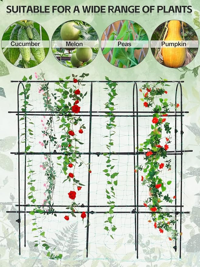 6Γ6 Feet Garden Trellis for Climbing Plant, Kalolary Large Garden Cucumber Trellis U-Frame Vegetable Beans Fruit Grow Trellises Rustproof Metal Plant Climbing Support for Indoor Outdoor Vine Stand