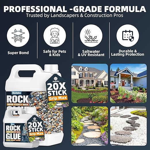 Rock Glue for Landscaping - 2 Gallon Mulch Glue with Grip Max for Strong Adhesion of Rocks, Gravel&Mulch, Long-Lasting Non-Toxic, Fast-Drying & Weather-Resistant Gravel Binder for Pebble, Pine Straw