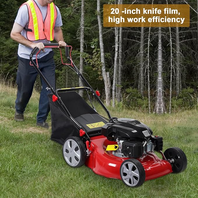 Self Propelled Gas Lawn Mower,141cc OHV Engine with Air Cooling, 20" Steel Deck, 3-in-1 Cutting System, 8-Level Height Adjustment, 20L Grass Catcher, Foldable Design Red (US Fast Arrival)