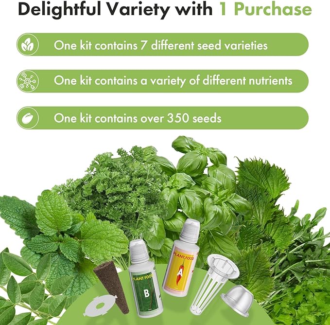 Gourmet Herb Seeds Pod Kit for AeroGarden, idoo, Ahopegarden, MUFGA Hydroponics Garden Include Cilantro, Basil, Parsley, Mint, Liquorice, 7-Pods, 350+ Seeds