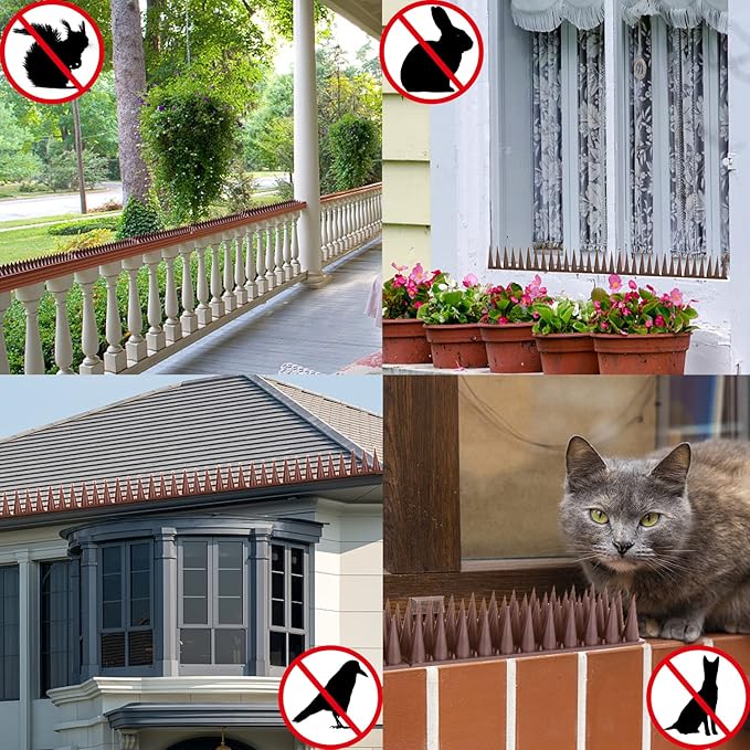 Bird Spikes, 20 Packs Bird Deterrent, Raccoon and Squirrel Deterrent, for Outdoor Repelling Birds and Reptiles, Squirrel Spikes for Fences and Roofs to Keep Birds Away(Brown)