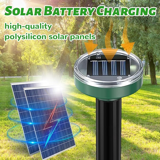 Mole Repellent,10 Pack Solar Powered Ultrasonic Gopher Vole Repellent for Outdoor lawns Garden & Yard,IP 44 Waterproof Sonic Spikes Pest Repellent Mole Killer,Moles Remover,Pet Safe