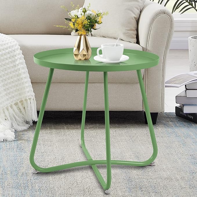 Babion Green Outdoor Side Table, Small Round Patio Accent Table for Yard & Garden, Indoor & Outdoor