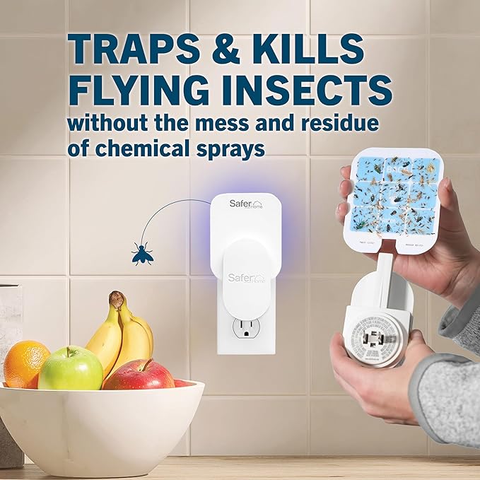 Safer Home Indoor Plug-in Fly Trap - SH502-2SR - Effective Fruit Fly Traps for Indoors, Gnat Traps for House Indoor, 800 Total Sq Ft Protection - 2 Devices + 2 Glue Cards