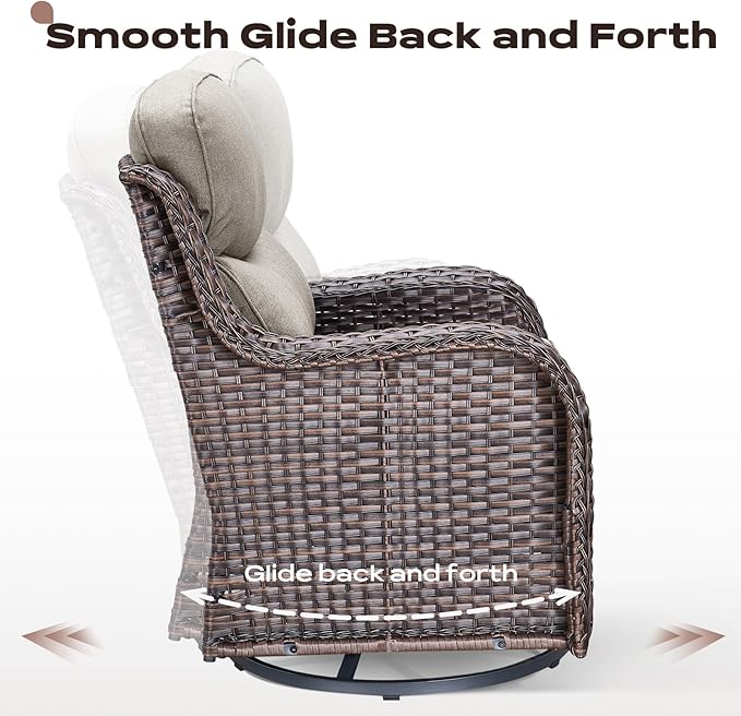 6 Piece Outdoor Patio Swivel Rocker Chairs, Waterproof Wicker, High Back, Deep Seating, Wide Armrest, Upgraded 6 inch Thick Cushions, Side Table, Ideal for Deck Porch Yard, Brown/Beige