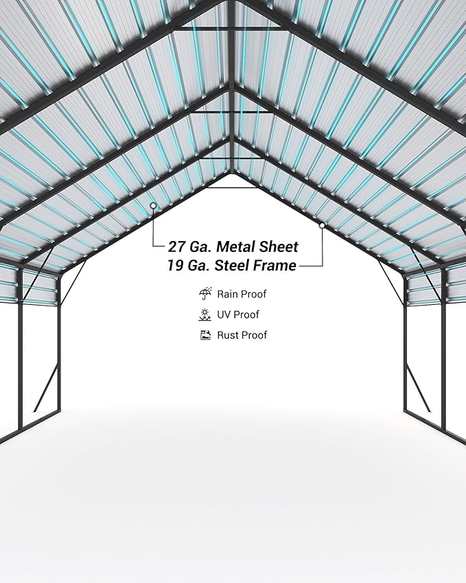 20x20x12.8 FT Metal Carport with Reinforced Frame, Galvanized Steel Roof & Enhanced Base Heavy Duty Car Ports for All-Weather Car Garage Shelter for Car, Truck, Pickup, SUV, Tractor, and Boat