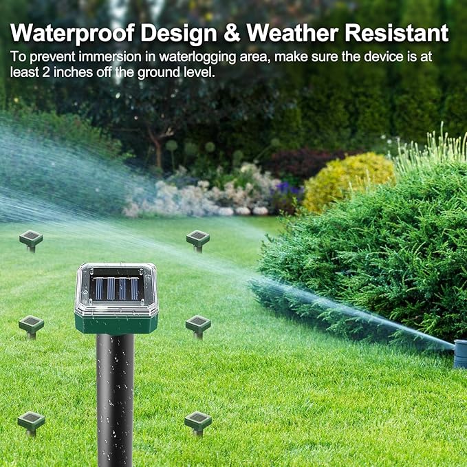 Solar Powered 6 Pack Solar Mole Repellent Ultrasonic for Vole, Snakes, Gopher, Waterproof Sonic Mole Deterrent Spikes,Snake Gopher Vole Repellent for Garden and Yard