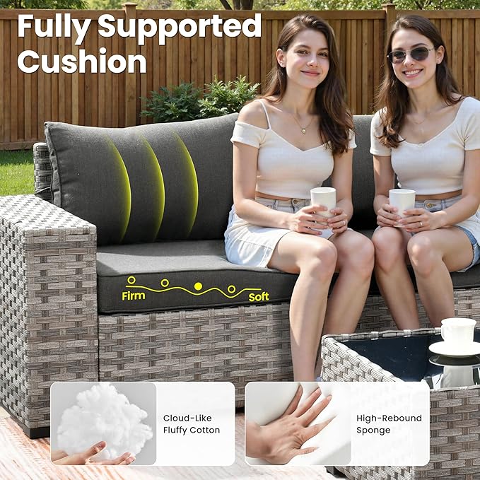 ovios 12 Pieces Patio Furniture Set, Outdoor Wicker Sectional Sofa with Glass Table Comfy Cushions, Modern Modular Deep Seat Couch Rattan Conversation Set, Black