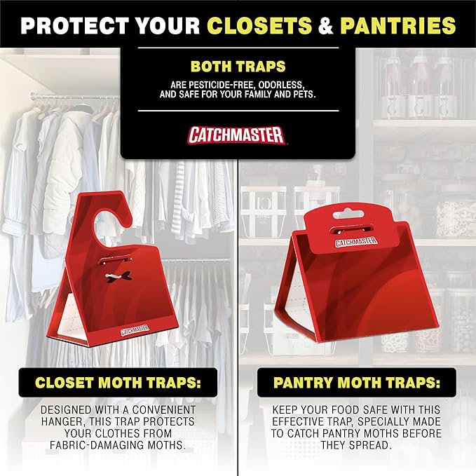Catchmaster Pantry Moth Traps with Premium PheroGuard Technology – XL, Extra-Strength Glue – Odorless, Kids and Pet Safe – Traps & Eliminates Moths – Protects Pantry, Cabinets & Food Storage – 6-Pack