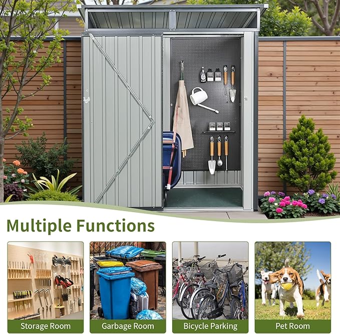 5x3 FT Grey Outdoor Metal Storage Shedfor Tools, Lawnmower, Bikes & Outdoor Gear, Lockable, Waterproof & UV-Resistant Heavy-Duty Steel 3x5 Shed for Backyard, Patio & Lawn, Easy Assembly