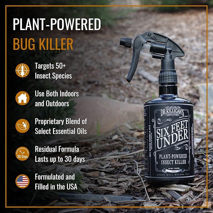 Dr. Killigan's Six Feet Under Plant Powered Insect Killer Spray | Indoor Natural Pest Control | Fleas, Pantry & Clothing Moths, Ants, & Cockroaches | Family Friendly, Pet Safe (24 oz)