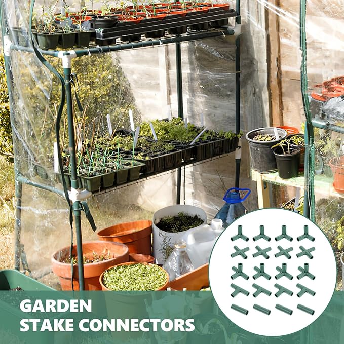 Yardwe Greenhouse Connector - 20 Pcs 16Mm Gardening Frame Joints for Plant Support Versatile 5 Types Pole Connectors for Trellis Shed and Flower Greenhouses