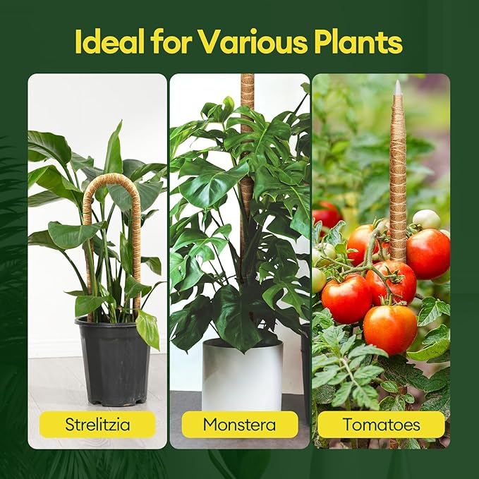 3-Pack 48” Bendable Moss Pole Monstera Plant Support for Climbing Indoors Plants, Coir Moss Poles Moss Sticks Plant Pole DIY, Plant Support Stake for Potted Plants