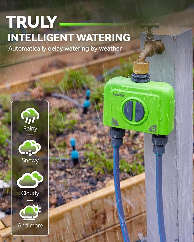 RAINPOINT WiFi Water Timer for Garden Hose, Brass Inlet 2 Zone WiFi Sprinkler Controller, Smart Hose Timer Valve with Ethernet Gateway, Rain Delay for Garden/Lawn (Support WiFi & Ethernet Connection)