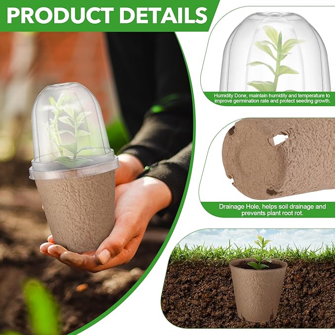 48 Pcs 3. 2 Inch Nursery Pots with Humidity Dome, Plant Seeding Starter Peat Pots for Planting, Flower Germination, Herbs and Vegetable Saplings, Indoor Outdoor Use