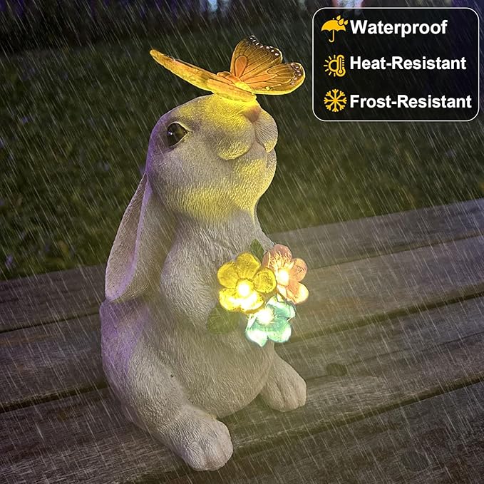YODY Solar Garden Statues Outdoor Decor- Yard Decorations for Patio, Balcony, Backyard, Lawn Ornaments - Rabbit Figurines with LED Light- Unique Birthday House Warming Gifts for Women, Mom, Grandma