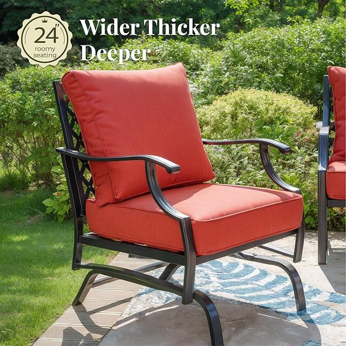 Patio Furniture Set 7 pcs, Outdoor Patio Furniture, 3-Seat Sofa, 2 Single Chairs, 2 Rocking Chairs, 2 Ottomans and 5.75" Extra Thick Cushion, Patio Conversation Set for Backyard Deck,Red