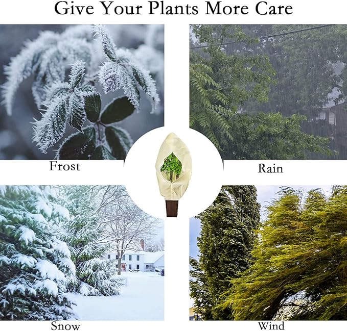 gardtree Winter Tree Covers Freeze Protection 47.2" x 70.8" 4 Packs, Thicker 2.4oz/yd² Garden Covers Frost Protection, Outdoor Plant Protector with Zipper Drawstring for Shrubs, Potted Plants