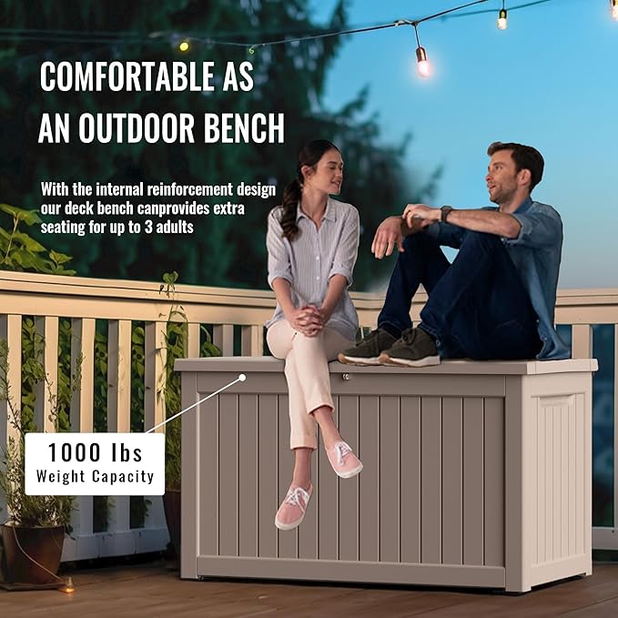 120 GallonOutdoor Storage Box,Resin Deck Boxes Waterproof, IndoorOutdoor Bin for Package Delivery, Patio Cushions, Gardening Tools, Lockable, UV Resistant