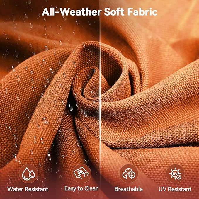 Luxury 6" Outdoor Cushions for Patio Furniture, 24x24x6 Thick Seat Cushion Set of 10, Fade Resistant Couch Chair Replacement Cushions High Density Wicker Chair Cushion w/Removable Cover, Orange