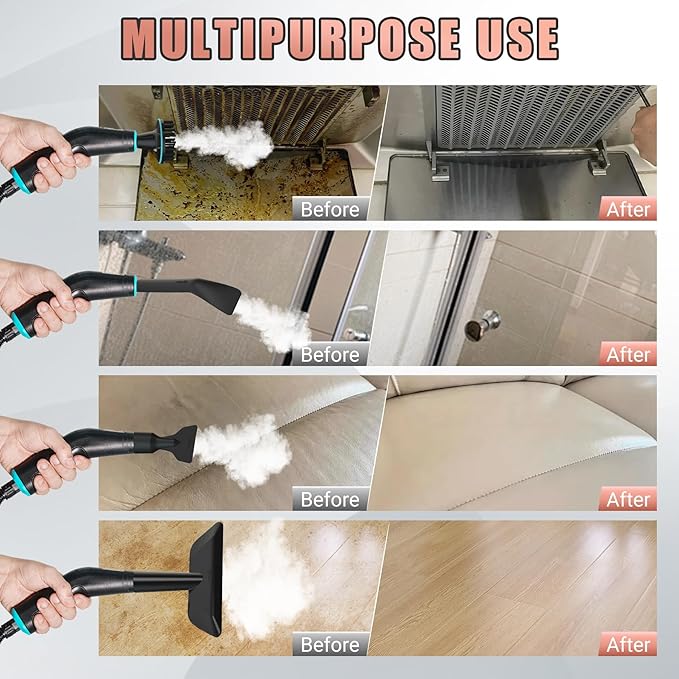 2500W Handheld Steam Cleaner,10 Accessories with 8 Adjustable Pressures for Tile/Grease/Carpet, 45oz Large Tank Chemical Free Cleaning, Portable Multi-Surface Steamer for Home Cars Kitchens(Gold)