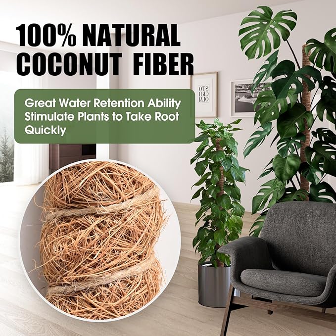 2 Pack Moss Pole, 48 Inch Bendable Moss Poles for Plants Monstera for Climbing Plants, Handmade Coco Coir Pole Plant Sticks Support Stakes for Indoor Plants to Grow Upwards